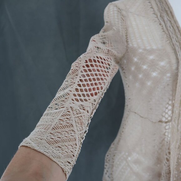 Wet Seal Waterfall Cardigan Womens S Beige Fairycore Boho Beach Cottage Feminine - Picture 6 of 10